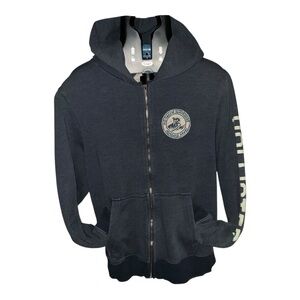 Hollister Navy Blue Zip-Up Hoodie with Graphic Logo